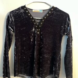 Vintage Havana Black Velvet Lace-Up Top